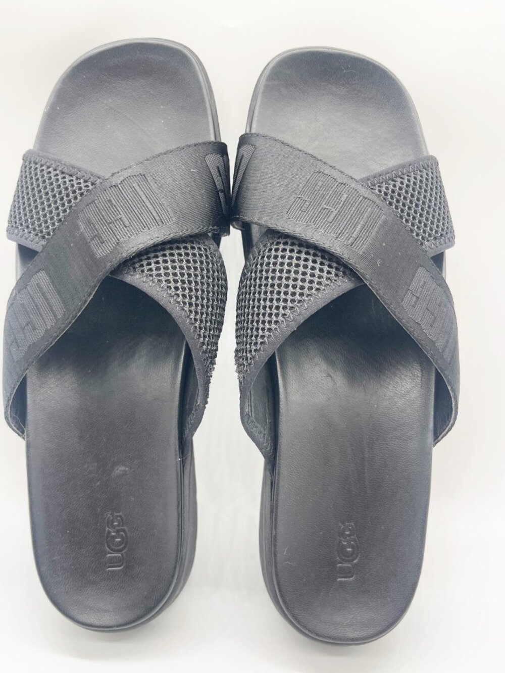 UGG Emily Mesh Sandals Slip On Slides Black Platform Open Toe Size 9.5